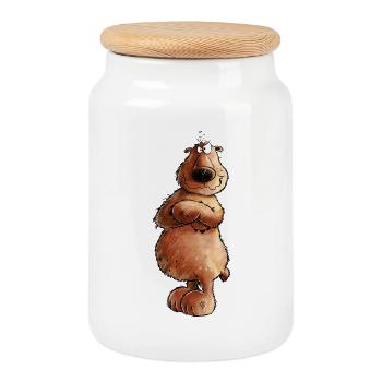 Mürrischer Bär I Nein I Nö I Statement - Cookie Jar with Wooden Lid - white - Front