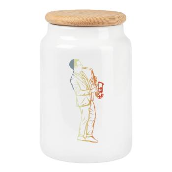 Vintage Saxophone - Boîte à biscuits avec couvercle en bois - blanc - Devant