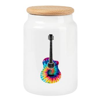 Multi-Colored Tie Dye Guitar Design - Cookie Jar with Wooden Lid - white - Front