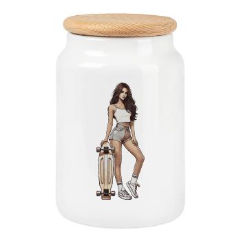 Skateuse - Boîte à biscuits avec couvercle en bois - blanc - Devant