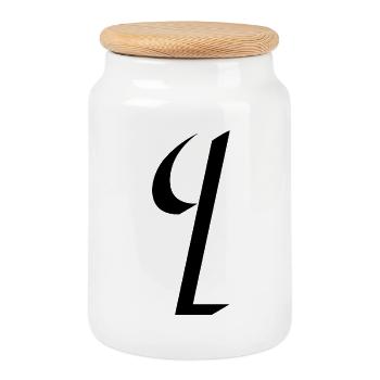 Letter I, name, the letter I - Cookie Jar with Wooden Lid - white - Front