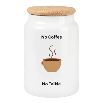 Chemise café | Pas de café, pas de talkie - Boîte à biscuits avec couvercle en bois - blanc - Devant