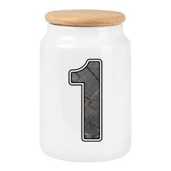 One Concrete Texture Design - Cookie Jar with Wooden Lid - white - Front