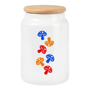 Mushrooms colorful - Cookie Jar with Wooden Lid - white - Front