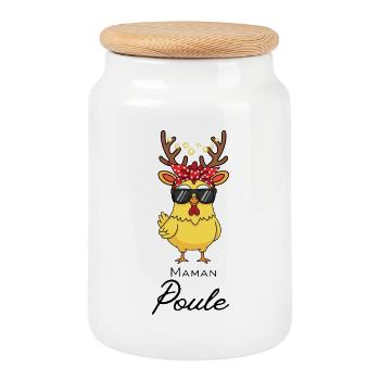 Mama hen - Cookie Jar with Wooden Lid - white - Front