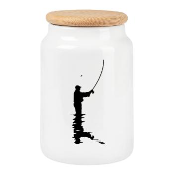 Angler - Cookie Jar with Wooden Lid - white - Front