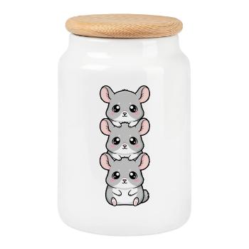 Süße Chinchilla Kawaii Cartoon Cozy Vibes - Keksdose mit Holzdeckel - Weiß - Vorne