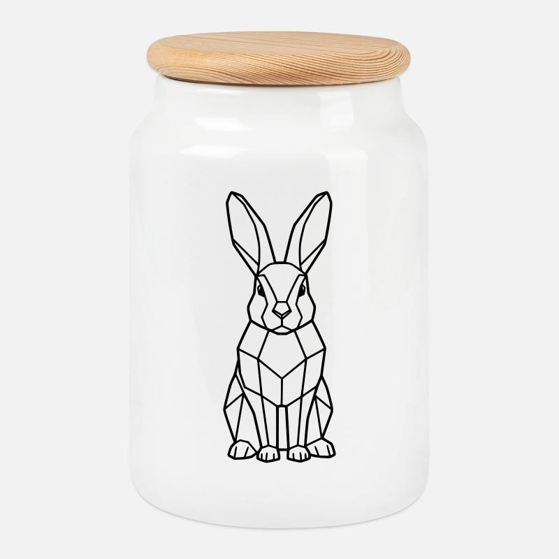 Geometrischer Hase Low Poly Outline - Keksdose mit Holzdeckel - Weiß