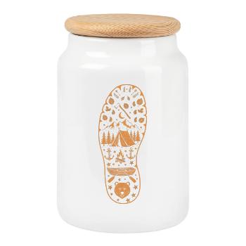 Camping en forêt Empreinte paysagère Voyage camping - Boîte à biscuits avec couvercle en bois - blanc - Devant