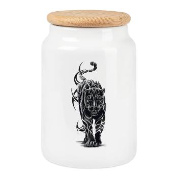 Tribal Tiger - Schwarzweiß Raubkatze - Keksdose mit Holzdeckel - Weiß - Vorne