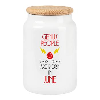 les génies naissent en Juin - Cadeau de Naissance - Boîte à biscuits avec couvercle en bois - blanc - Devant