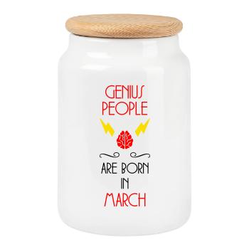 les génies naissent en Mars - Cadeau de Naissance - Boîte à biscuits avec couvercle en bois - blanc - Devant