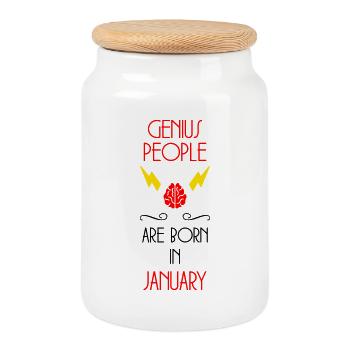 les génies naissent en Janvier - Naissance - Boîte à biscuits avec couvercle en bois - blanc - Devant