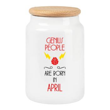 les génies naissent en Avril - Anniversaire  - Boîte à biscuits avec couvercle en bois - blanc - Devant