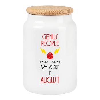 The Genies were born in August Humour - Cookie Jar with Wooden Lid - white - Front