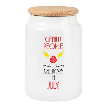Génie né Juillet Cadeau Bébé - Boîte à biscuits avec couvercle en bois - blanc - Devant