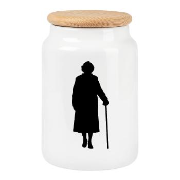 Grandparents Grandchild Silhouette Walking Family - Cookie Jar with Wooden Lid - white - Front
