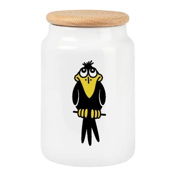 Mr. Crow - Cookie Jar with Wooden Lid - white - Front