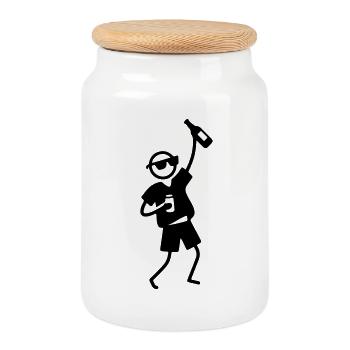Party Stick Figure Festival - Cookie Jar with Wooden Lid - white - Front