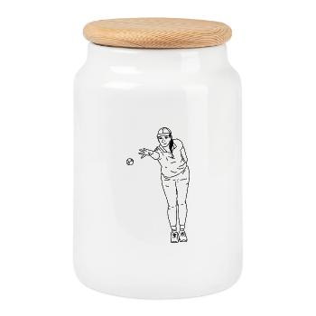 Joueur de pétanque droitier - Boîte à biscuits avec couvercle en bois - blanc - Devant