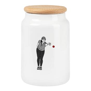Joueur de pétanque Gaucher - Boîte à biscuits avec couvercle en bois - blanc - Devant