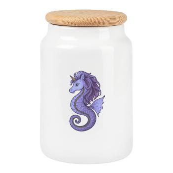 Seahorse Unicorn Purple Violet - Cookie Jar with Wooden Lid - white - Front