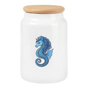 Seahorse Unicorn Blue Ocean - Cookie Jar with Wooden Lid - white - Front