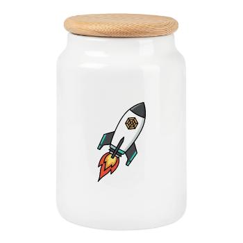 To the Moon Rocket | Web3 & Crypto Start - Cookie Jar with Wooden Lid - white - Front