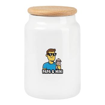 Dad & Baby | Cool father & child partner look - Cookie Jar with Wooden Lid - white - Front