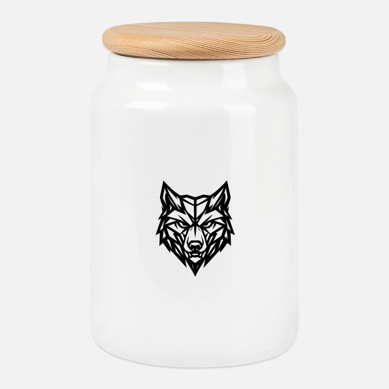 Grauer Wolf mit geometrischem Stil - Keksdose mit Holzdeckel - Weiß