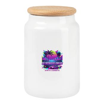 Retro Wave Sunset Car Illustration - Cookie Jar with Wooden Lid - white - Front