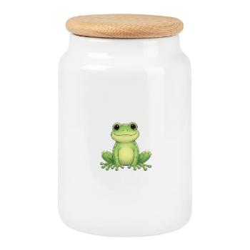 Grüner Kawaii-Frosch - Keksdose mit Holzdeckel - Weiß - Vorne