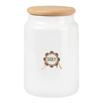 Sicily Sicilian Tambourine Sicily - Cookie Jar with Wooden Lid - white - Front