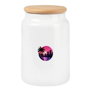 Neon Palm City Sonnenuntergang - Keksdose mit Holzdeckel - Weiß - Vorne