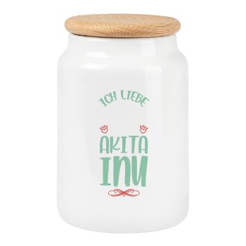 I love my Akita Inu - Cookie Jar with Wooden Lid - white - Front