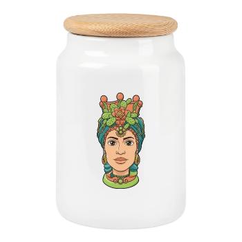 Moor's Head Woman Sicily Sicily - Cookie Jar with Wooden Lid - white - Front