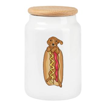 Chien de saucisse - Boîte à biscuits avec couvercle en bois - blanc - Devant