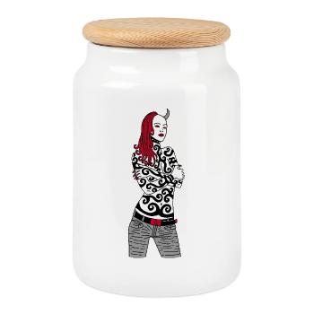 Demon Woman - Cookie Jar with Wooden Lid - white - Front