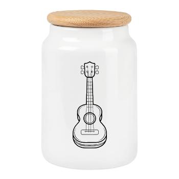 Ukulele Sketch - Cookie Jar with Wooden Lid - white - Front