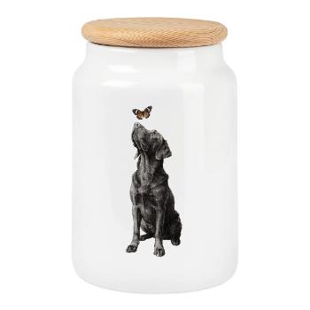 Labrador Illustration mit Schmetterling Hund Labbi - Keksdose mit Holzdeckel - Weiß - Vorne