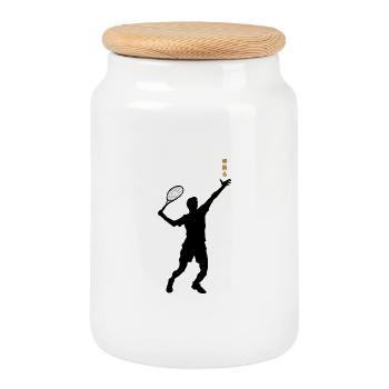 Japanische Tennismotivation - Keksdose mit Holzdeckel - Weiß - Vorne