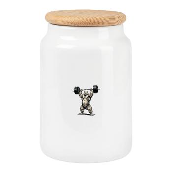 Strong bear with dumbbell - Cookie Jar with Wooden Lid - white - Front