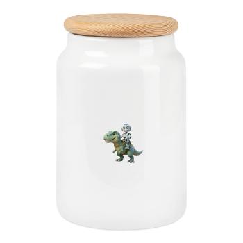 Effi AI: Dino Adventure – Cute Robot with Dinosa - Cookie Jar with Wooden Lid - white - Front