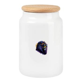 Neon Lion - Cookie Jar with Wooden Lid - white - Front