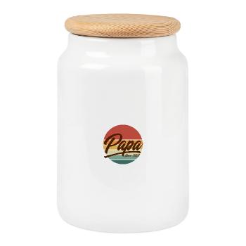 Papa Since 1959 Vintage Retro Sunset Fatherhood - Cookie Jar with Wooden Lid - white - Front