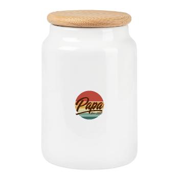 Papa Since 2003 Retro Vintage Sunset Fatherhood - Cookie Jar with Wooden Lid - white - Front