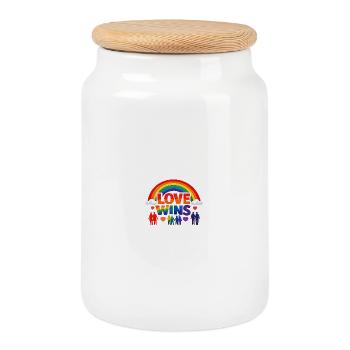 Love Wins Rainbow Pride - Cookie Jar with Wooden Lid - white - Front