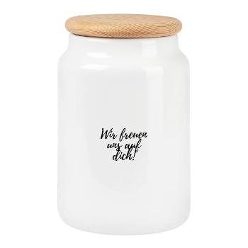 We look forward to seeing you! - Cookie Jar with Wooden Lid - white - Front