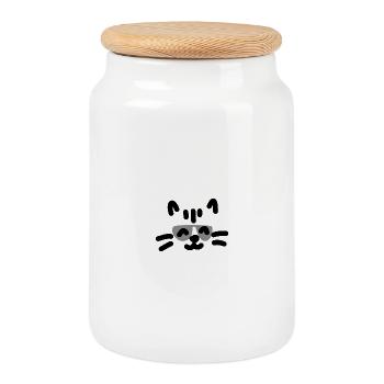 Cool Cat Katze - Cookie Jar with Wooden Lid - white - Front