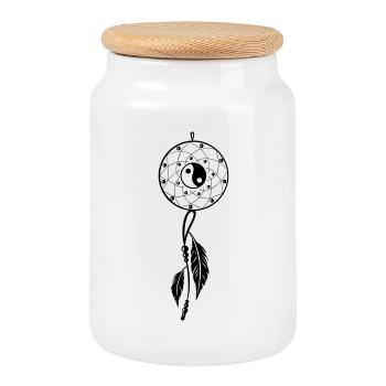 Traumfänger mit Federn und Yin & Yang - Keksdose mit Holzdeckel - Weiß - Vorne